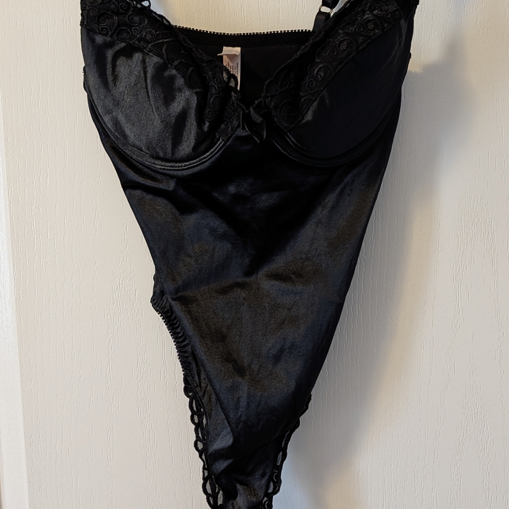 Victoria's Secret Black Satin Lace Bodysuit